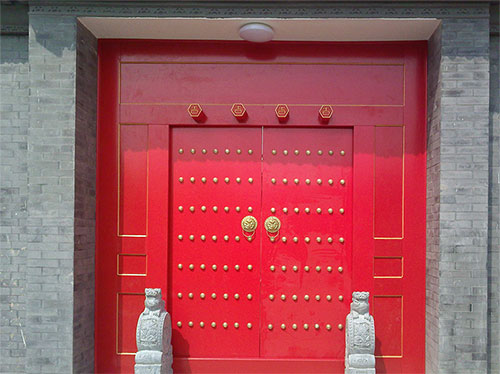 崇信中国传统四合院系列朱红色中式木制大门木作